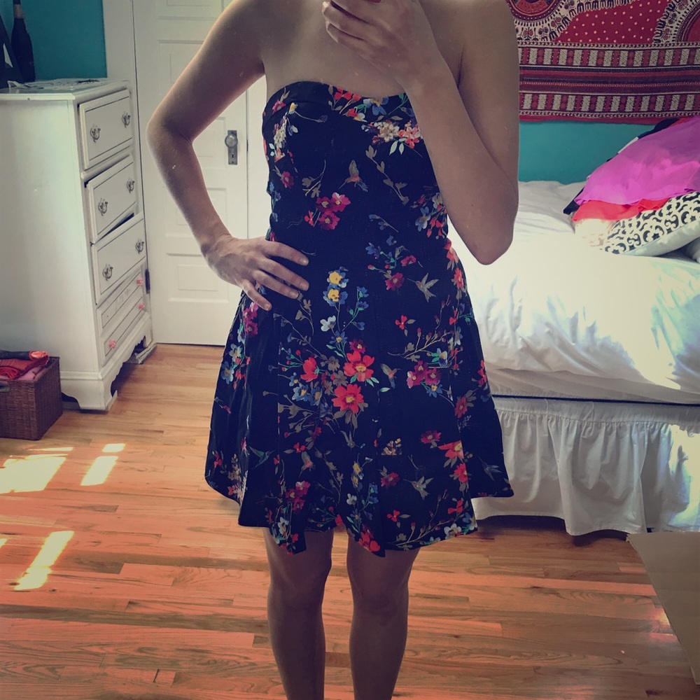 Black strapless floral dress